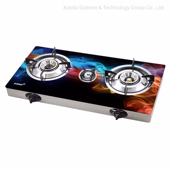 Xunda Gas Cooking Stove Table Top Gas Stove 3D Color Glass Panel Table Gas Burners