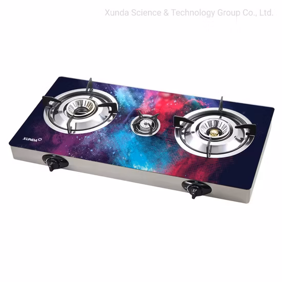 Xunda Gas Cooking Stove Table Top Gas Stove 3D Color Glass Panel Table Gas Burners