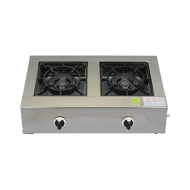 China Manufacture Double Burner Auto Ignition Gas Stove Stainless Steel Silver