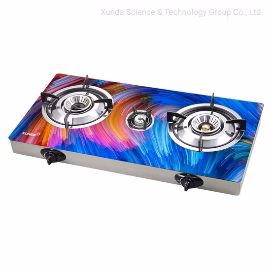 Xunda Gas Cooking Stove Table Top Gas Stove 3D Color Glass Panel Table Gas Burners