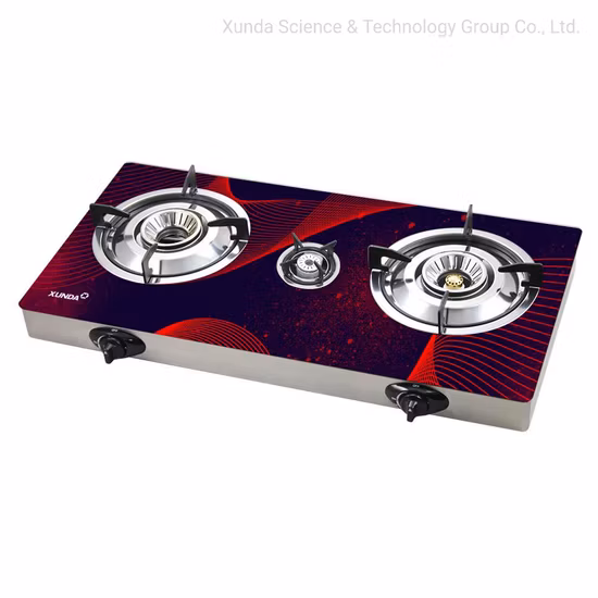 Xunda Gas Cooking Stove Table Top Gas Stove 3D Color Glass Panel Table Gas Burners